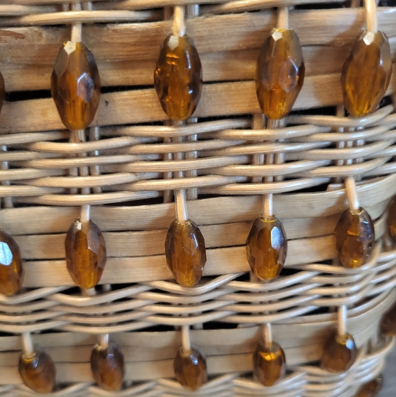 Vintage Beaded Woven Top Handle Bag Natural Wicker MCM - Picture 8 of 10